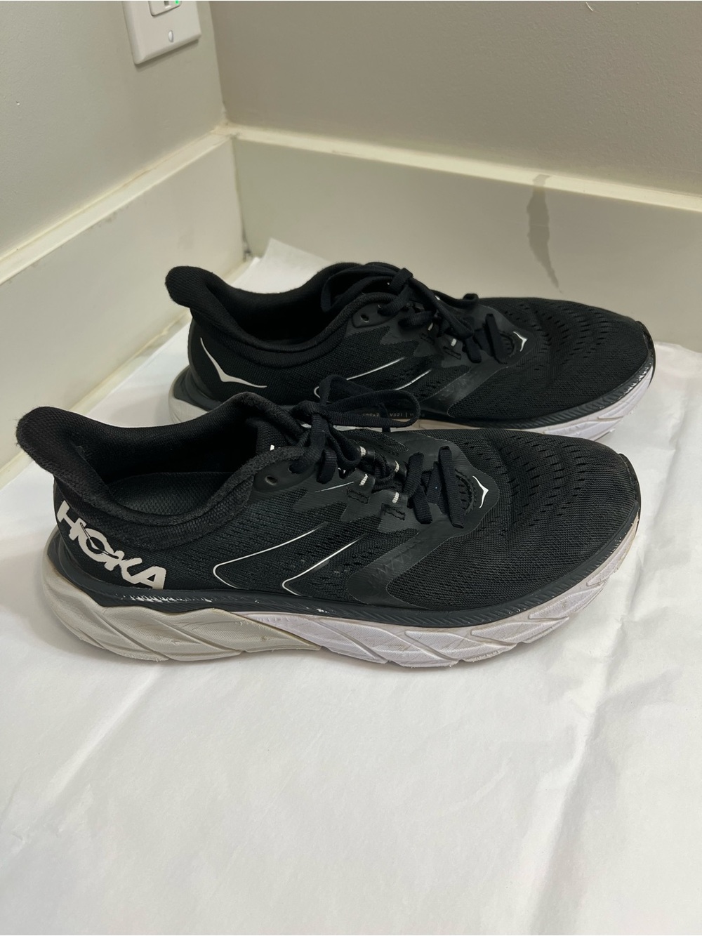 Hoka Women’s Black and White Athletic Running Shoes